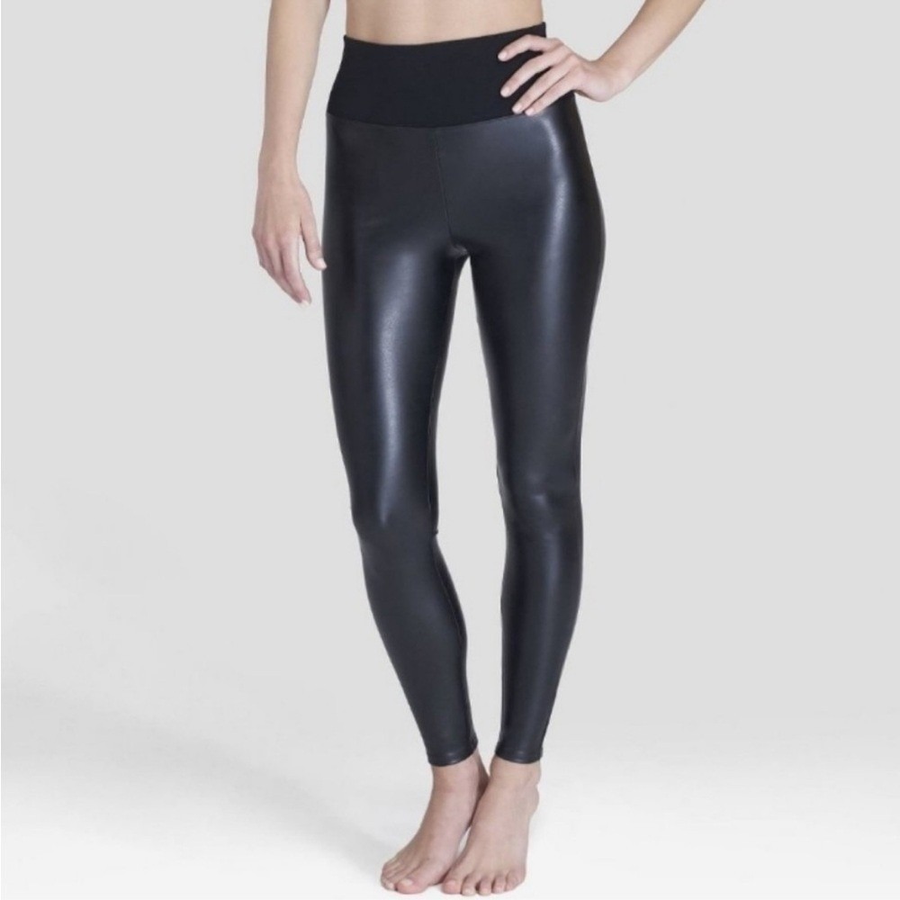 Spanx Faux Leather Leggings Black High Waisted Shaper Size Large L/G Slimming